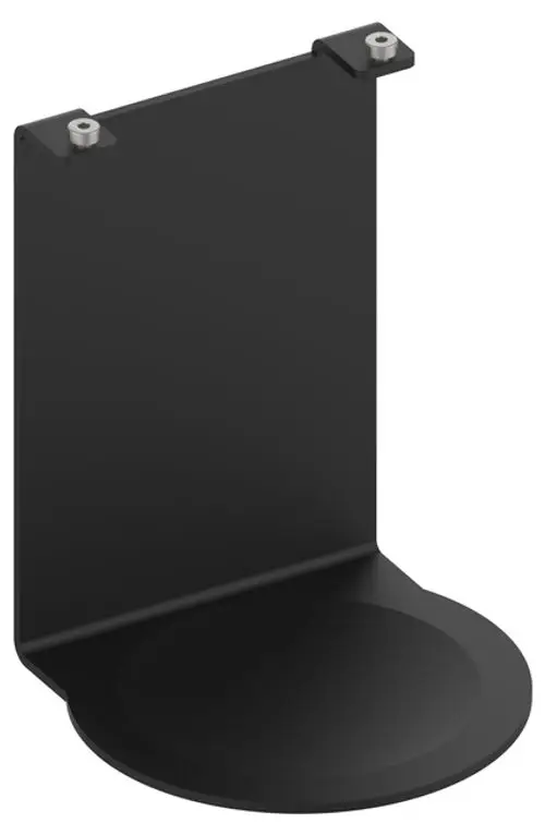 Schwarze Abtropfschale mit rundem Boden und vertikalem Rückenteil, geeignet für die Verwendung mit Keuco-Produkten. Montageöffnungen für eine einfache Befestigung.